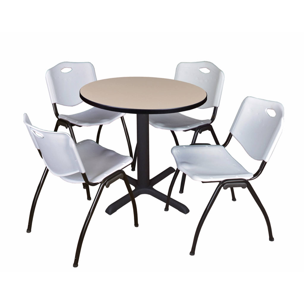 Beige Round Breakroom Table & 4 Stack Chairs Z634