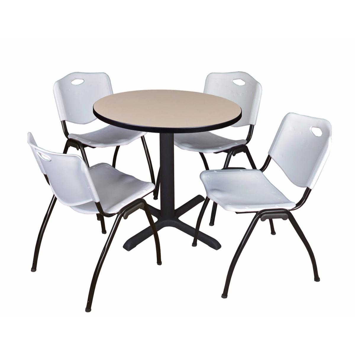 Beige Round Breakroom Table & 4 Stack Chairs Z634