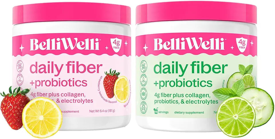 Strawberry Lemonade & Cucumber Lime Mint Fiber Supplement with Collagen, Probiotics & Electrolytes H250