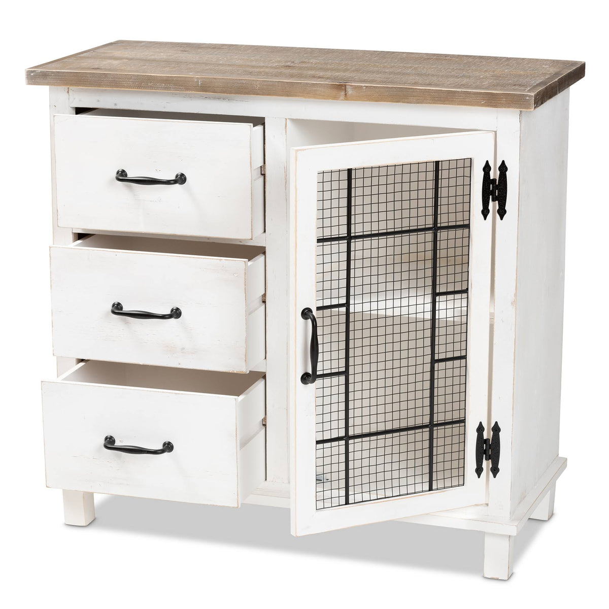 White Oak Brown 3-Drawer Wood Storage Cabinet V7842