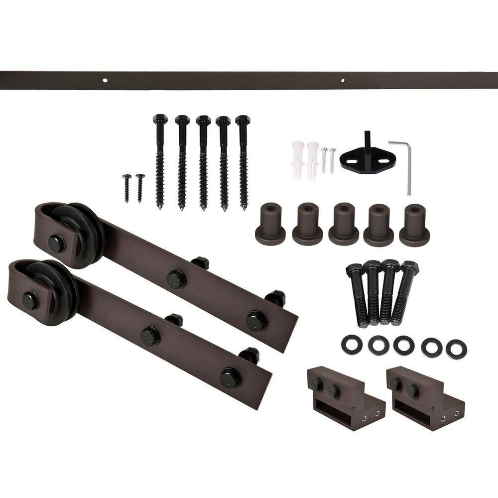 84 in. x 84 in. Oak Stained Knotty Pine Wood Interior Double Sliding Barn Door with Hardware Kit M942586