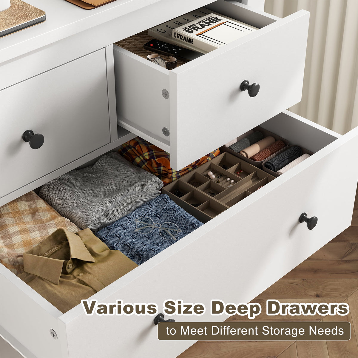 White Wood Dresser with 10 Deep Drawers T335938