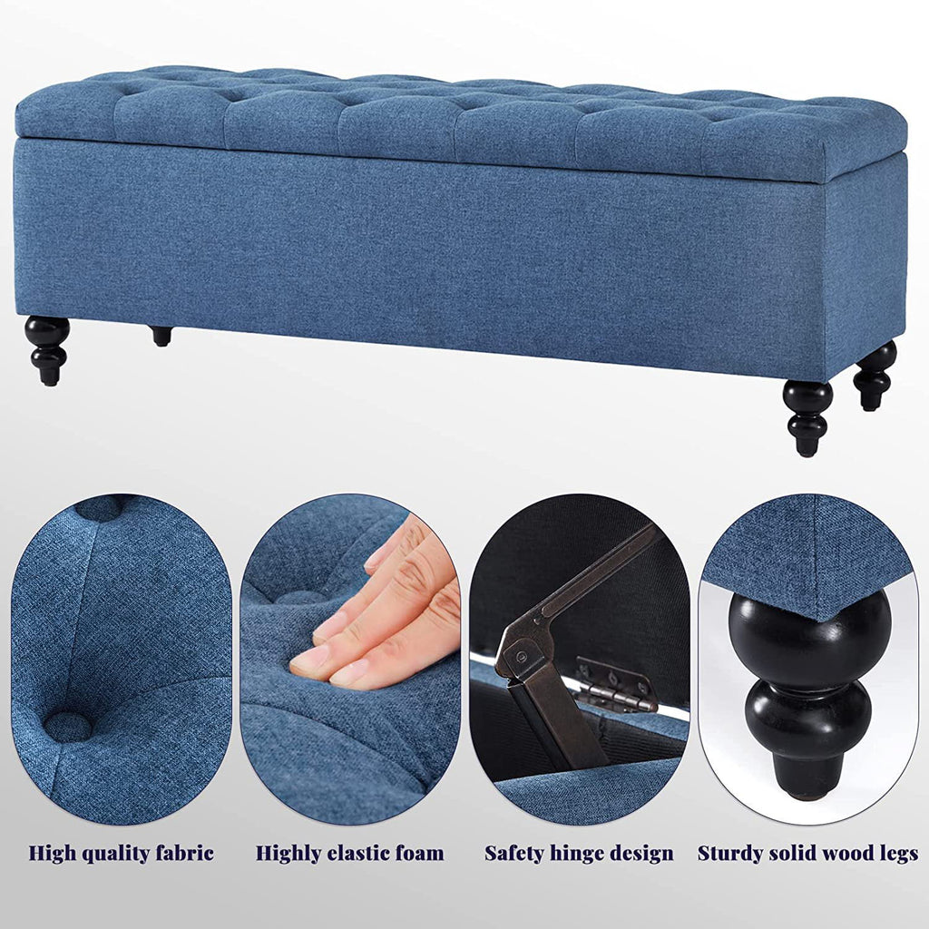 50.2" Blue Upholstered Storage Ottoman with Safety Hinge D3707