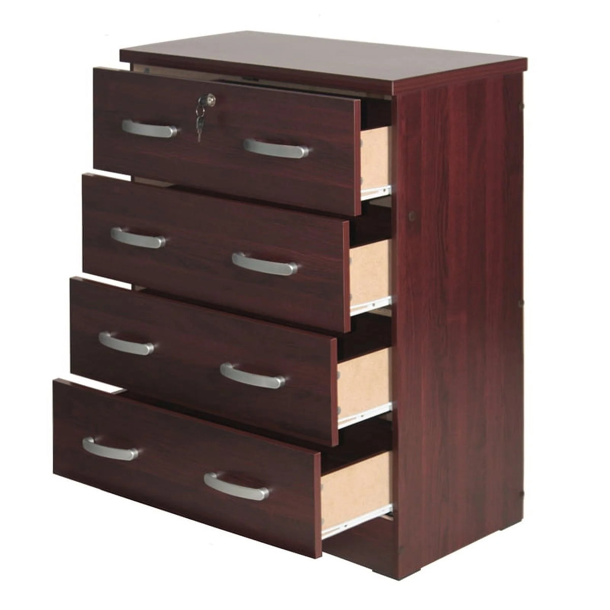 Pine Twin Bed and Dresser with Lock in Mahogany A932451