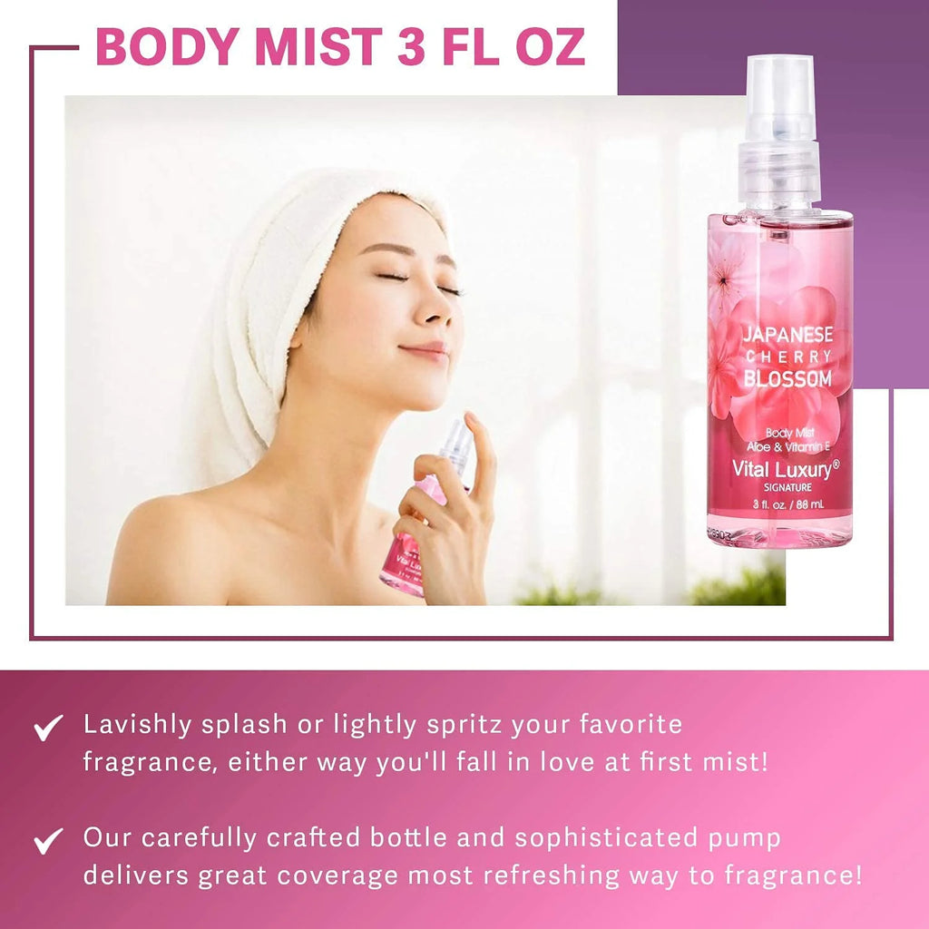 Japanese Cherry Blossom 3 Piece Set Shower Gel, Mist, and Lotion T19050