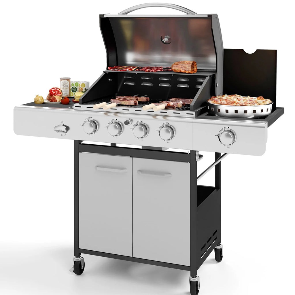 4 Burner Propane Gas Grill with Side Burner Stainless Steel W957294