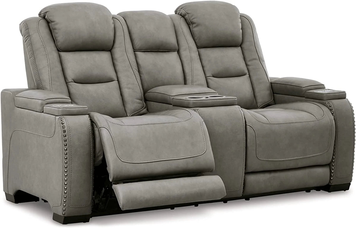Gray Leather Power Reclining Loveseat F9547