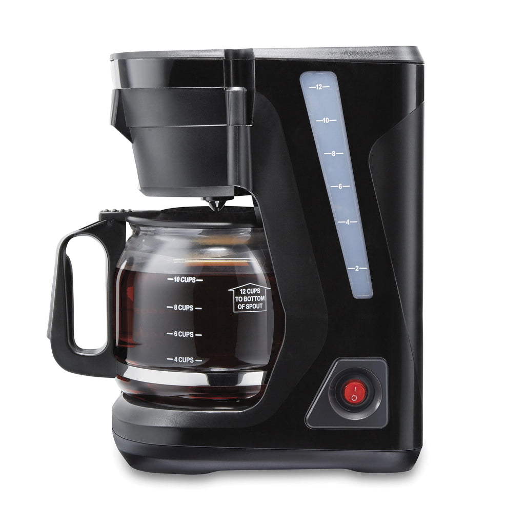 12 Cup Compact Coffee Maker with Glass Carafe, Black W492