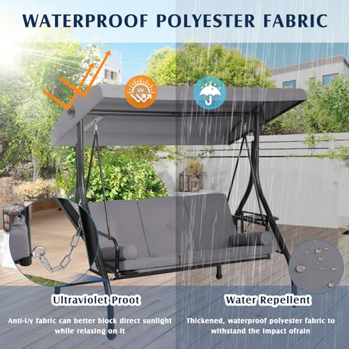 3 Person Outdoor Porch Swing with Canopy and Stand Q107