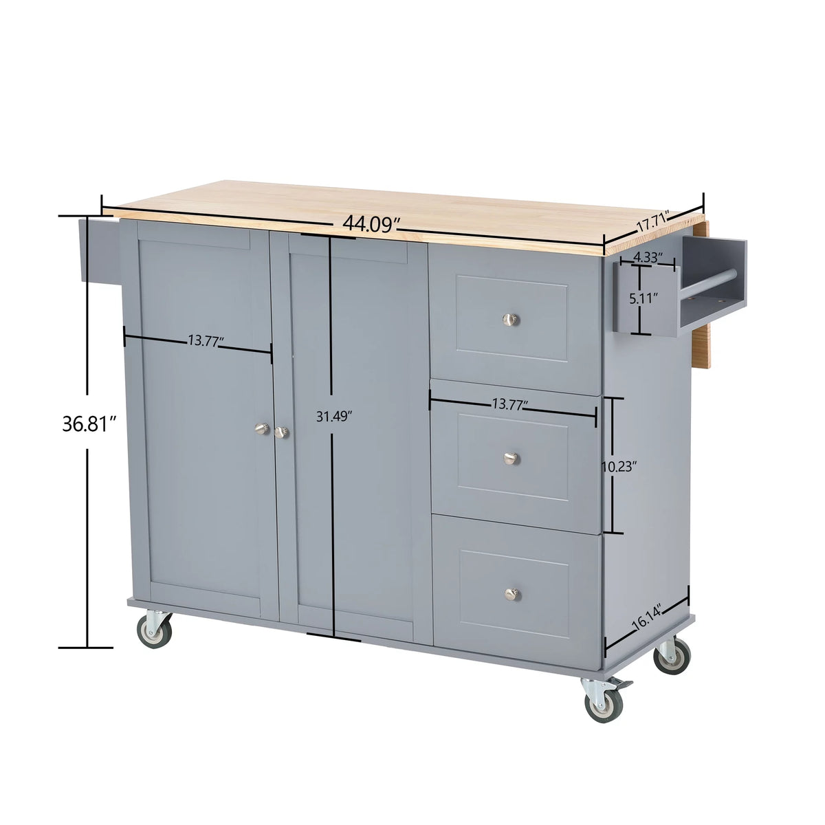 Rolling Mobile Kitchen Island with Storage Cabinet and Drop Breakfast Bar C393