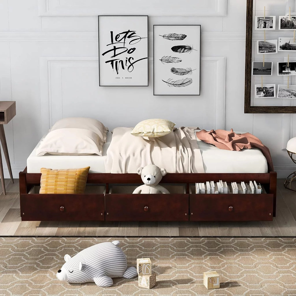 Solid Wood Platform Storage Bed with 3 Drawers O5434