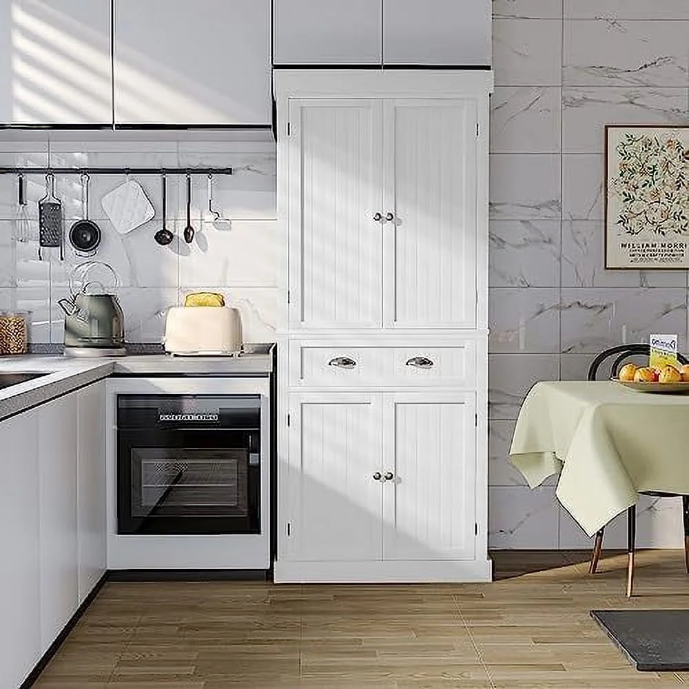 72" White Kitchen Pantry Cabinet with Doors and Adjustable Shelves X48359