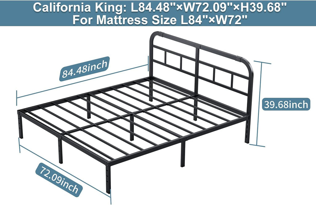 14” Heavy Duty Metal California King Bed Frame with Headboard C7817