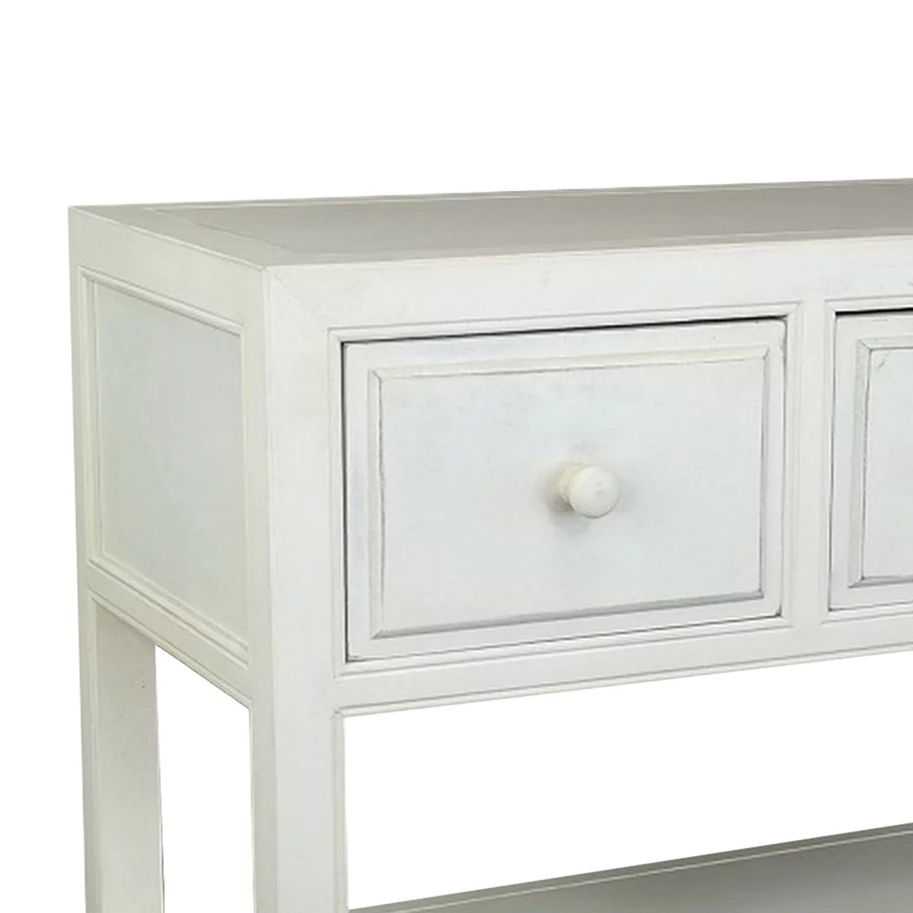 34 Inch White Wood Console Table with 3 Drawers and 2 Shelves I947