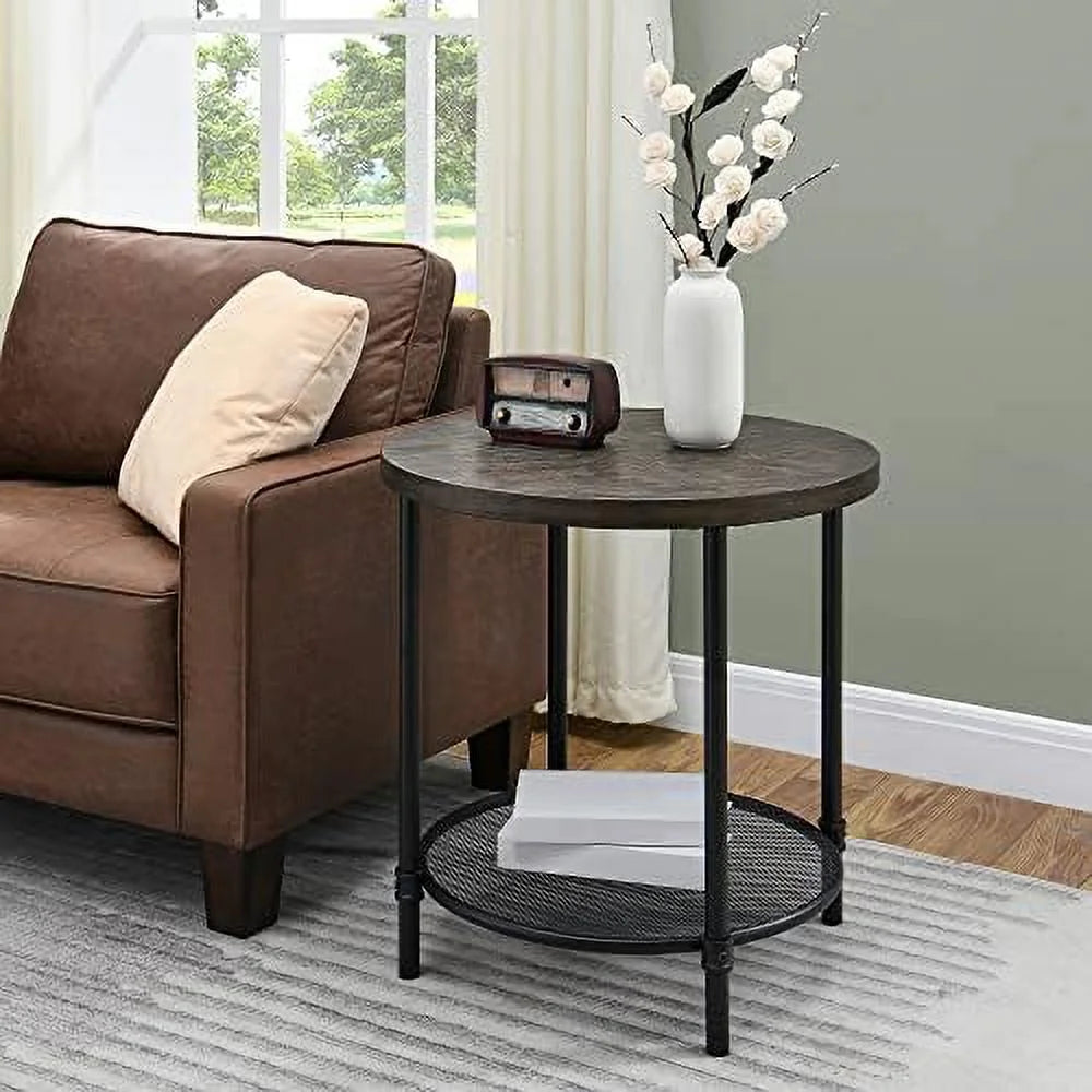 Round Coffee Table with Casters Metal Legs Solid Wood Brushed Black P65922