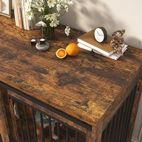 Black Wooden Dog Crate TV Stand with Sliding Metal Mesh Barn Door D798321