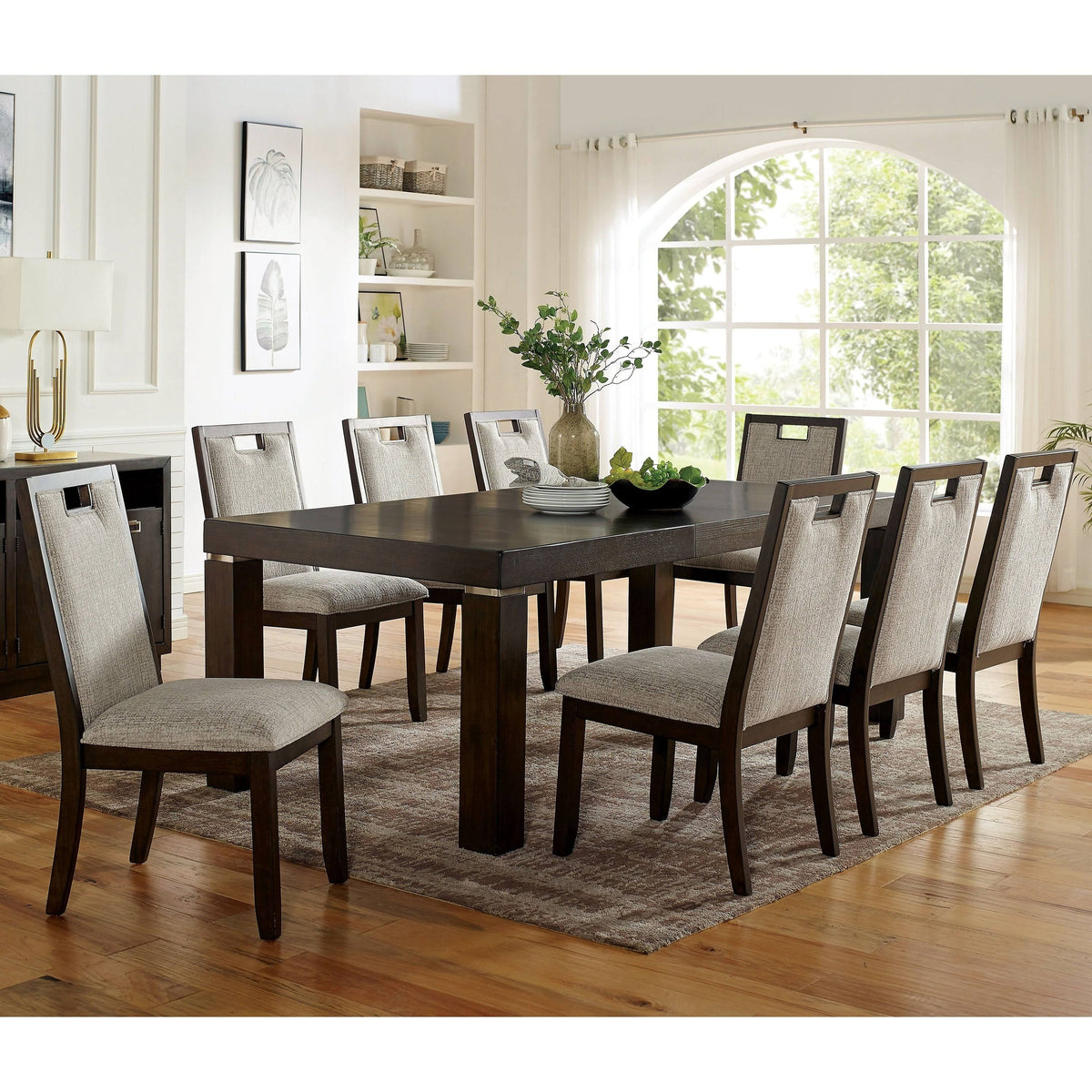 Beige Side Chairs Set of 2 Dark Walnut O8622