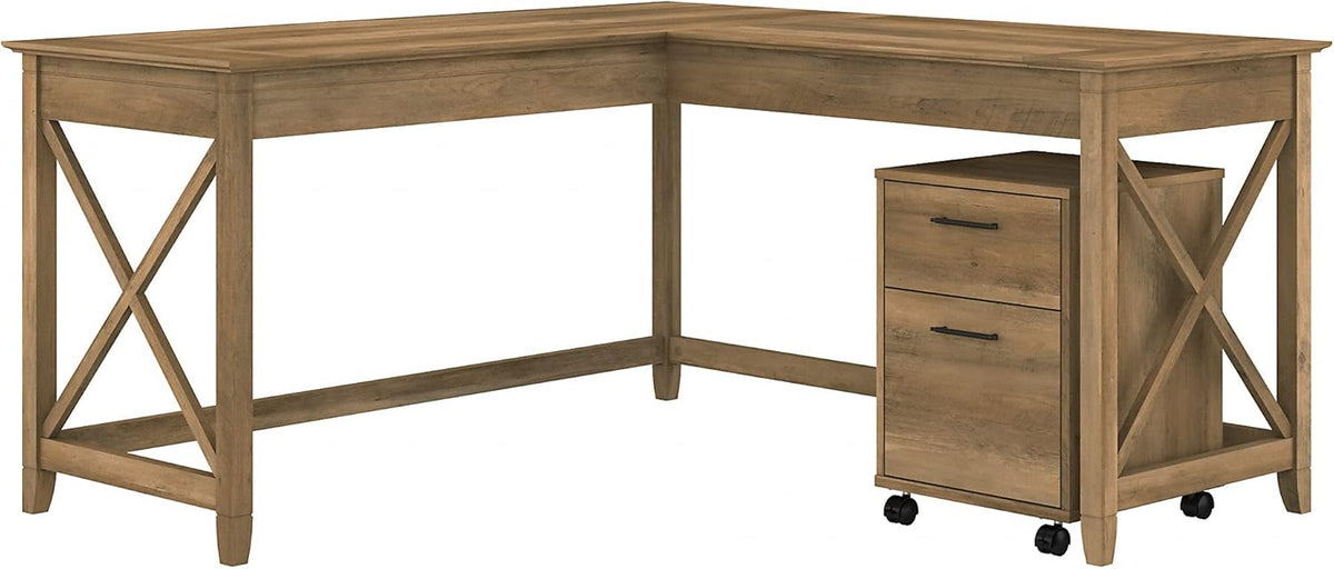 L Shaped Desk with 2 Drawer Mobile File Cabinet, 60W, Gray S5679