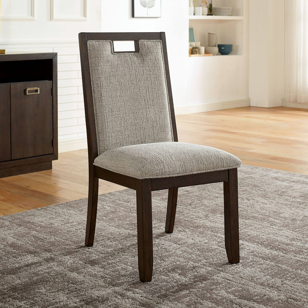 Beige Side Chairs Set of 2 Dark Walnut O8622