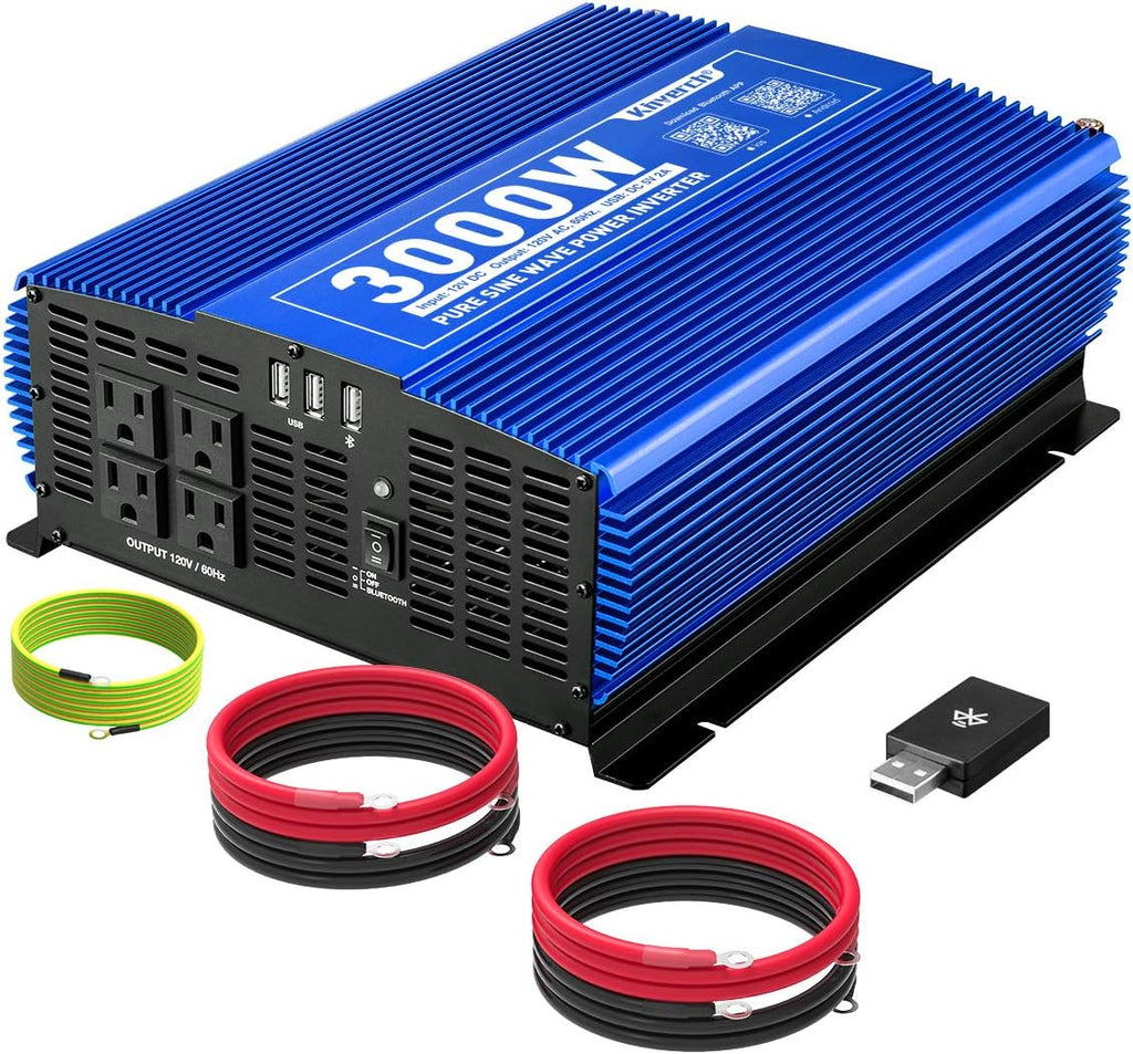 3000W Pure Sine Wave Power Inverter 12V DC to 110V AC with 4 AC Outlets 2 USB Ports N8966