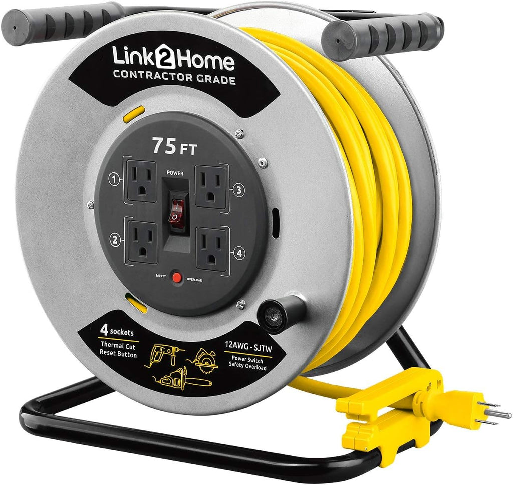 75 ft. Metal Cord Reel Extension Cord 4 Power Outlets 12 AWG SJTW Z9287