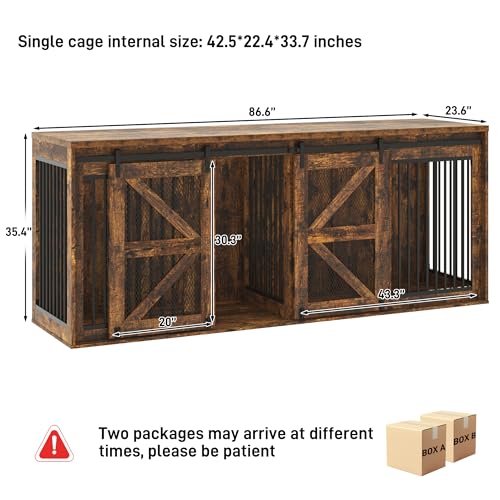 Black Wooden Dog Crate TV Stand with Sliding Metal Mesh Barn Door D798321