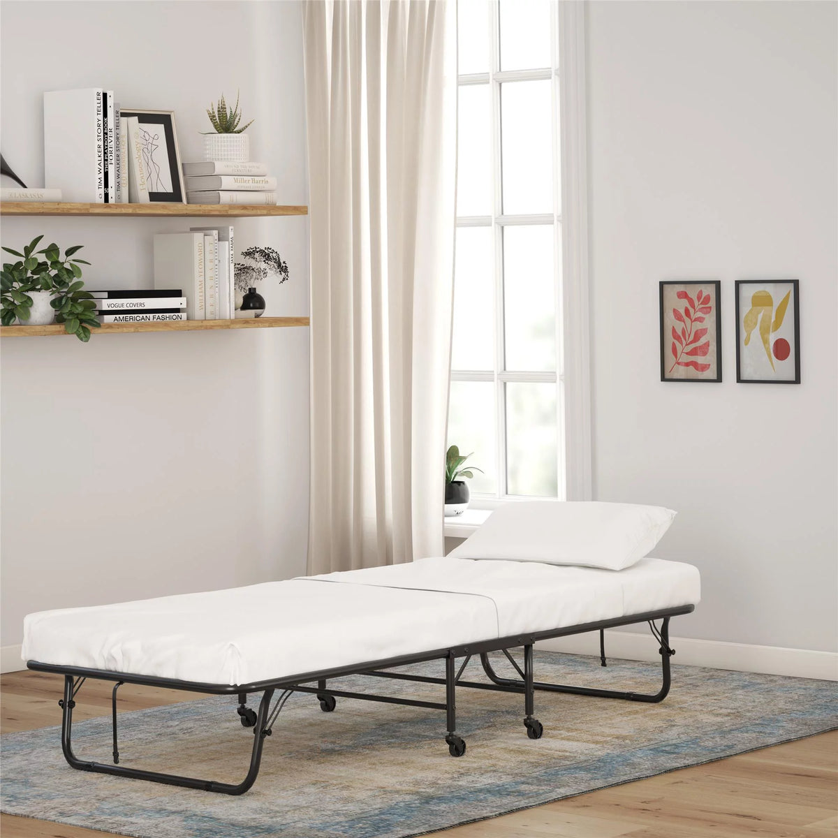 Folding Rollaway Guest Bed with 5 Inch Mattress, Twin E627