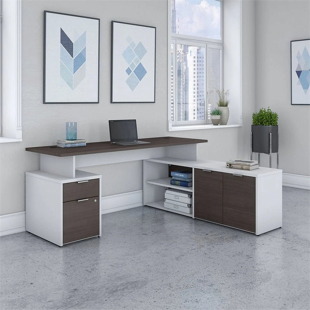 72" L Shaped Desk in White and Storm Gray T86035