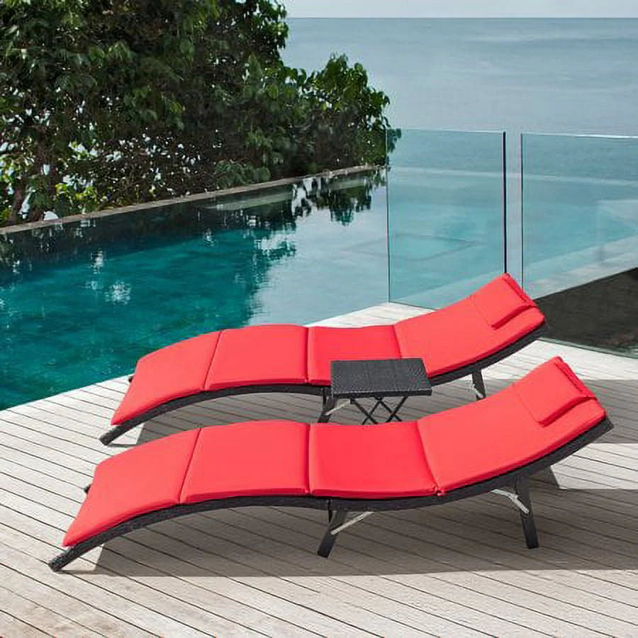 3 Pieces PE Rattan Folding Patio Chaise Chair Set with Table Z610550