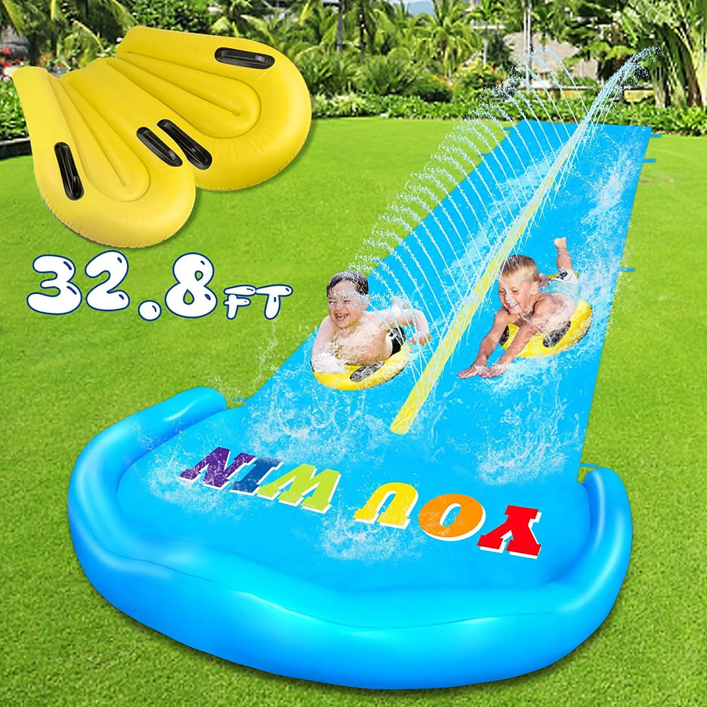32.8FT Inflatable Water Slide with 2 Racing Lanes and 2 Bodyboards P46893