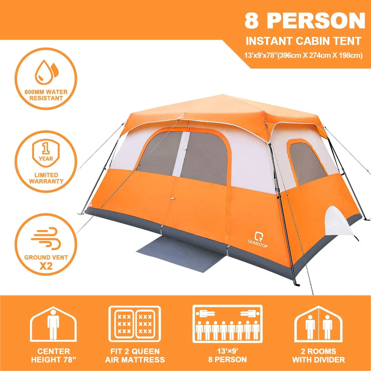 8 Person Instant Waterproof Camping Tent U168153
