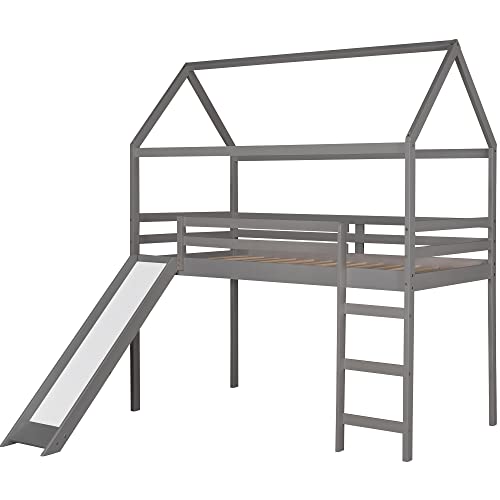 White Twin Over Twin Bunk Bed with Slide and Storage Staircase L622734