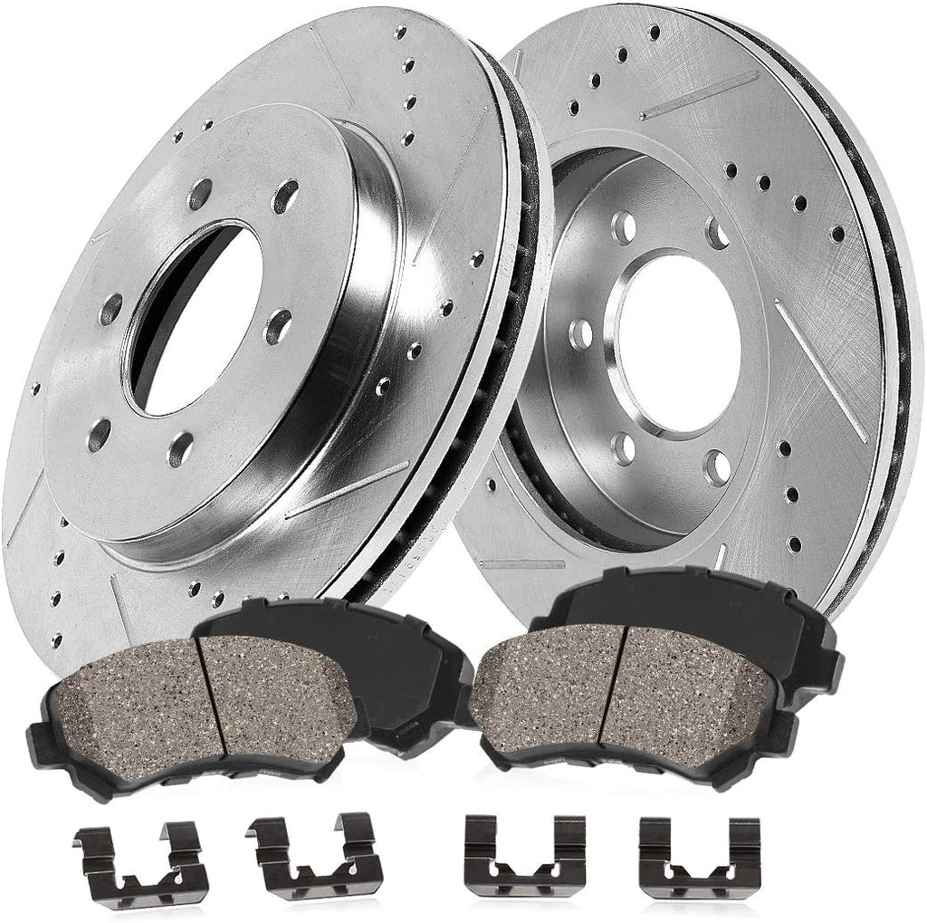 277mm 6 Lug Rotors + Ceramic Brake Pads + Clips J5976