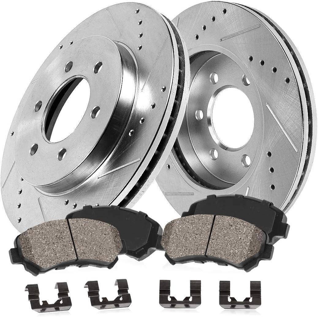 277mm 6 Lug Rotors + Ceramic Brake Pads + Clips J5976