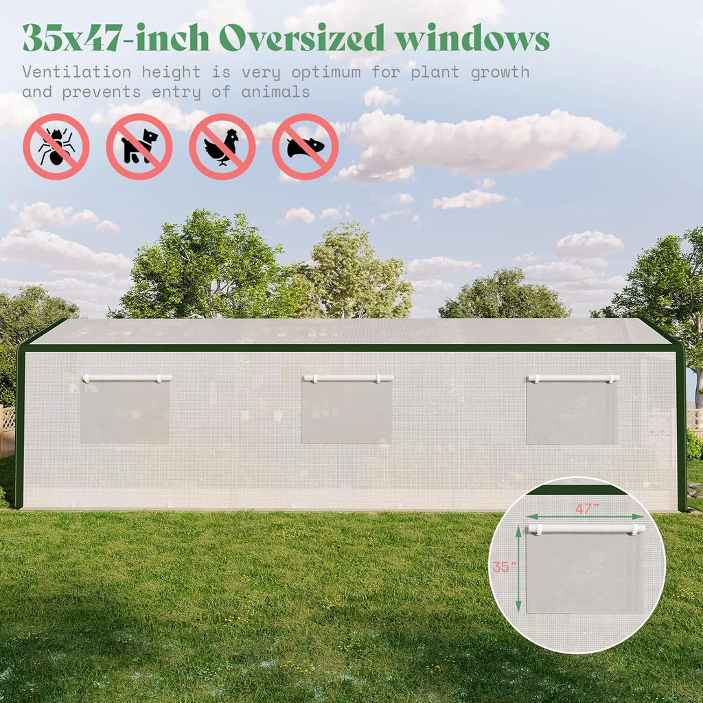 30x10x8.5ft Tunnel Greenhouse with Hinged Door 6 Vents S6979