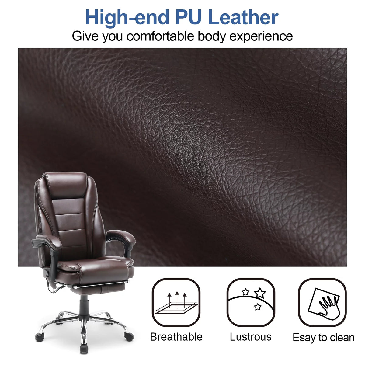 Brown PU Leather Ergonomic High Back Office Chair with Footrest K7665