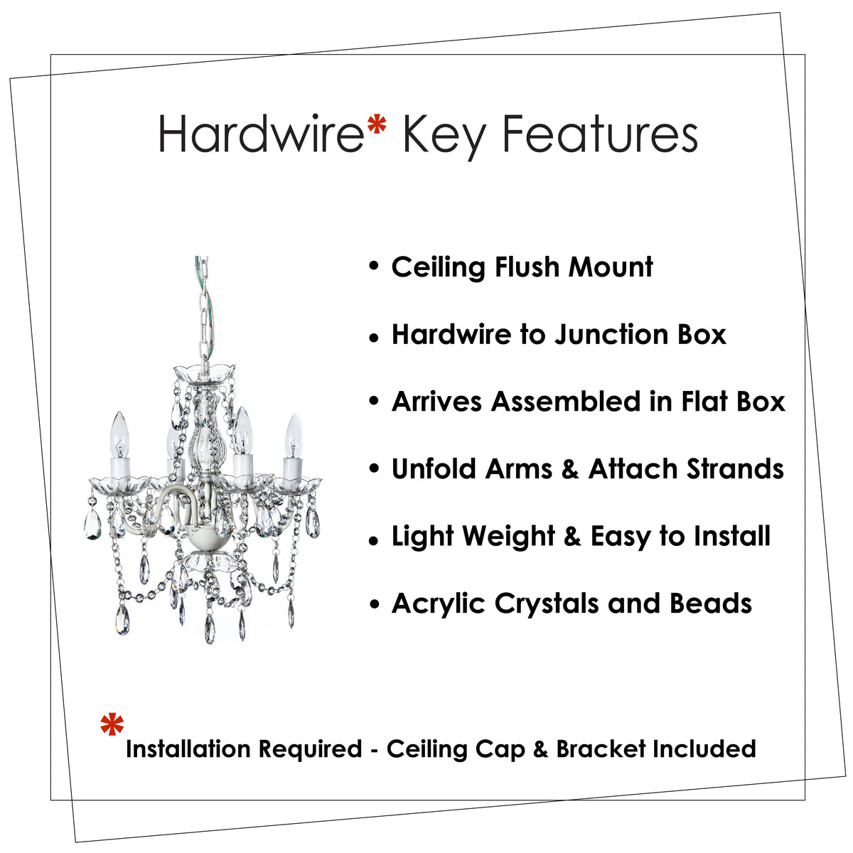 Clear 4 Light Acrylic Crystal Chandelier N569