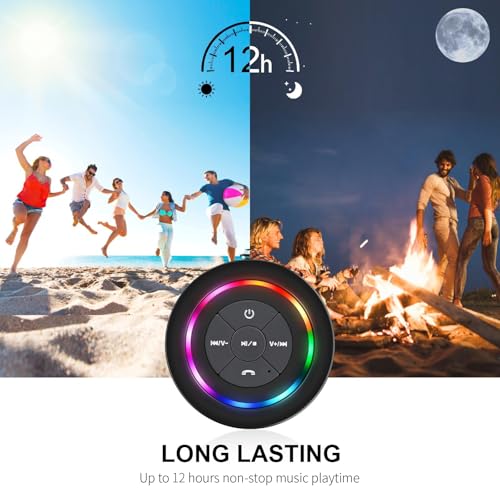 Bluetooth Shower Speaker with Suction Cup, IP67 Waterproof Speaker with LED Light B140077