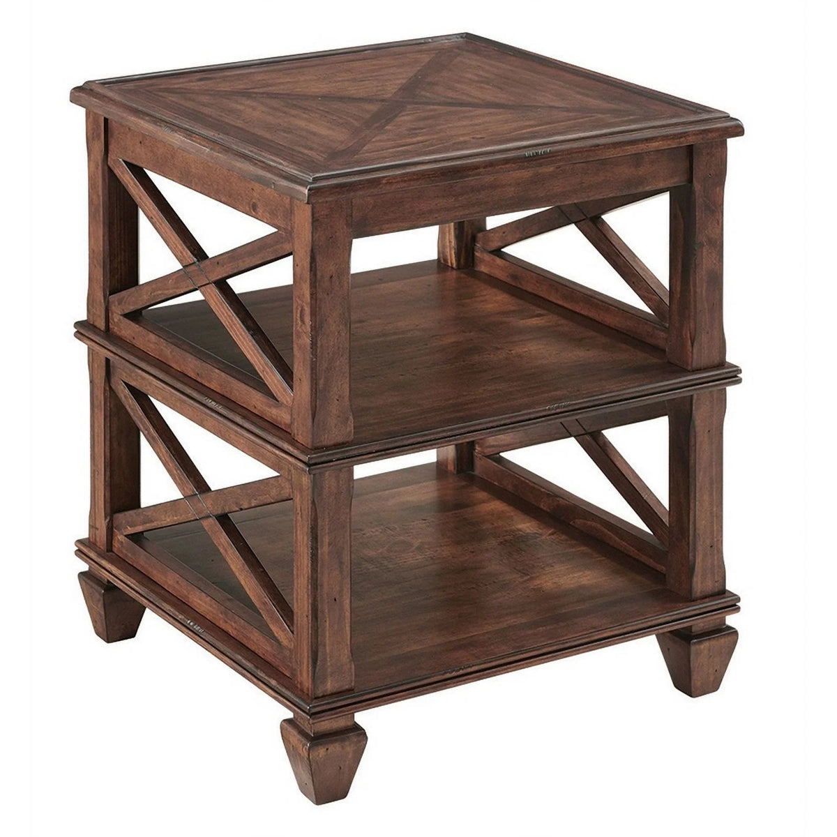 21" Square Wood End Table with Two Shelves Set of 2 B550
