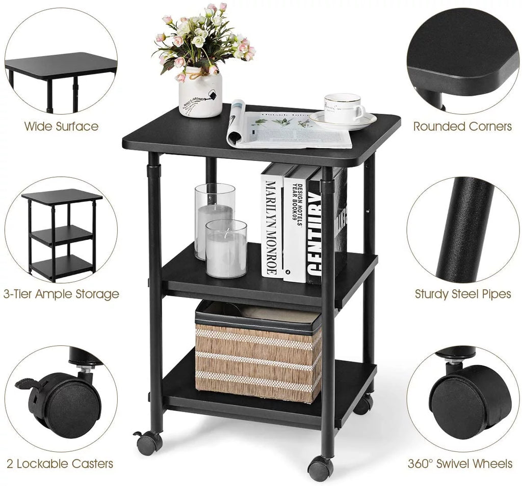 3-Tier Adjustable Rolling Printer Stand with 2 Storage Shelves F11245