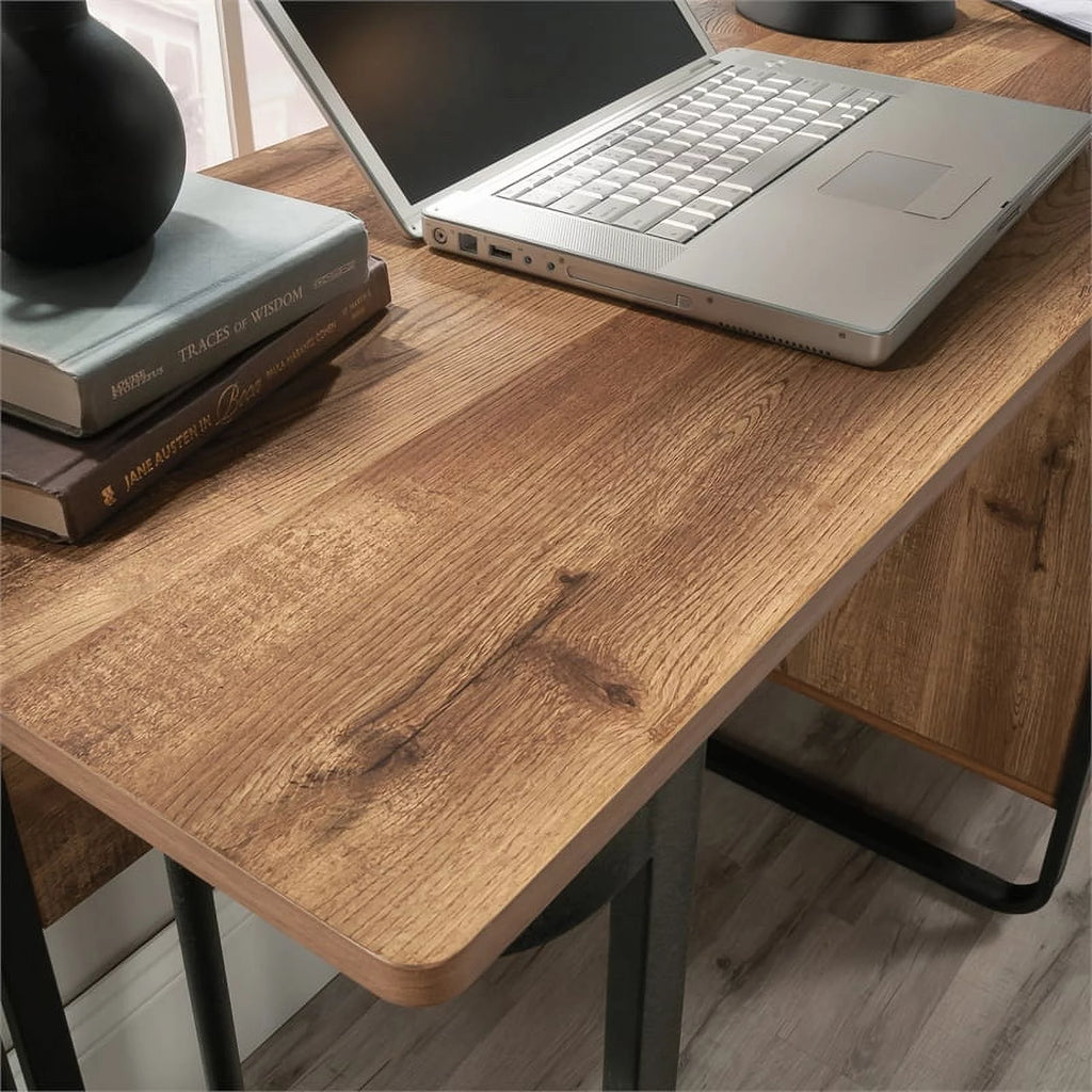 Contemporary Etched Oak Engineered Wood and Metal Desk Q5971