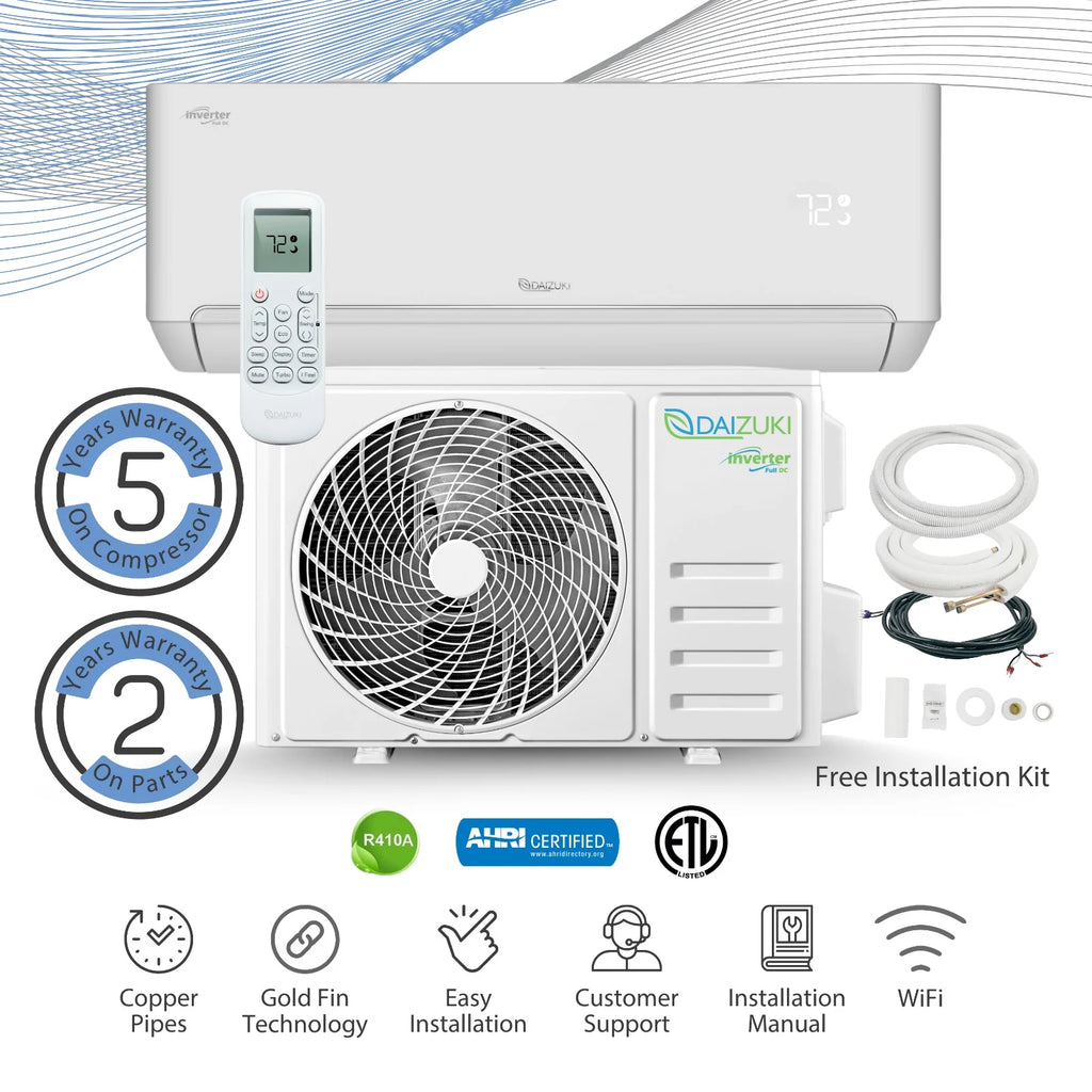 12,000 BTU 22 SEER2 Ductless Mini-Split Inverter Air Conditioner Heat Pump Full Set 110V N1500