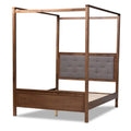 Queen Size Grey Upholstered Canopy Bed H669