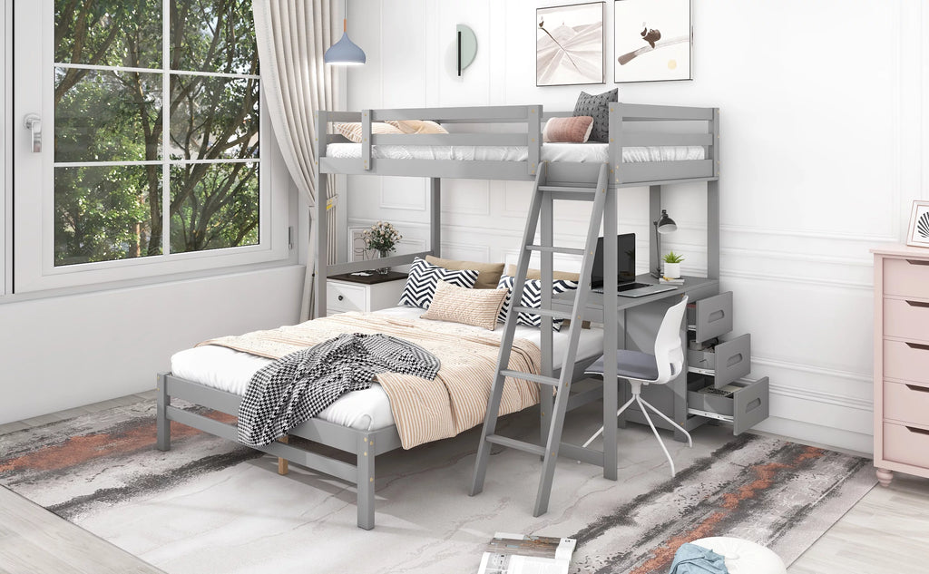 Twin over Full Bunk Bed with Desk and Drawers N64180