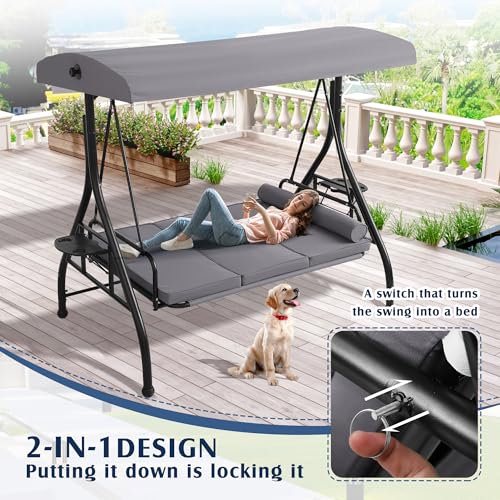 3 Person Outdoor Porch Swing with Canopy and Stand Q107