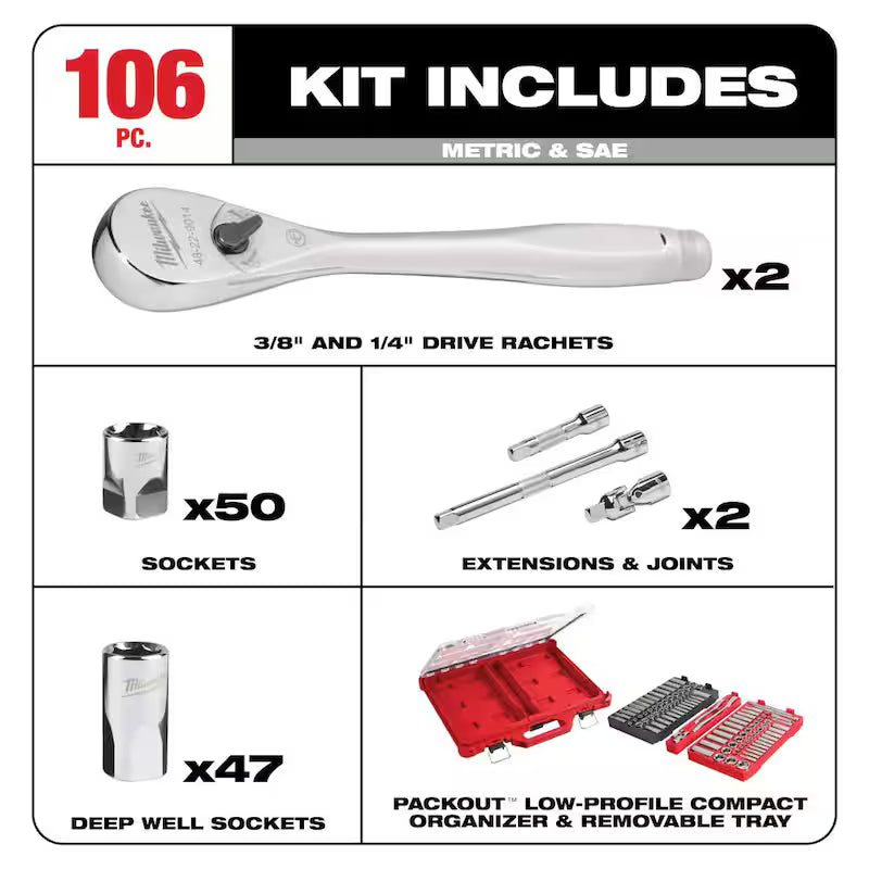 3/8 in. and 1/4 in. Drive SAE/Metric Ratchet and Socket Mechanics Tool Set (116-Piece) W2944