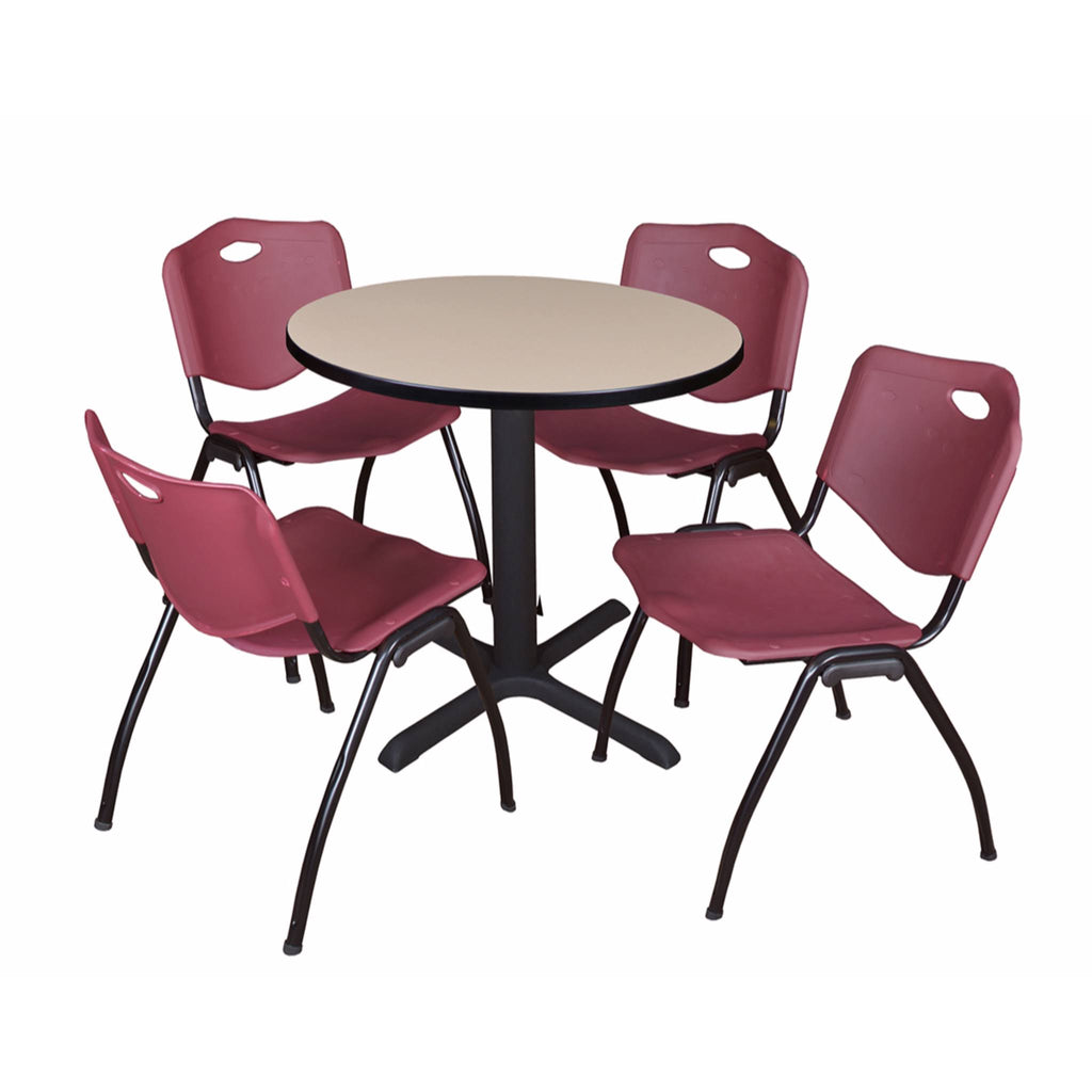Beige Round Breakroom Table & 4 Stack Chairs Z634