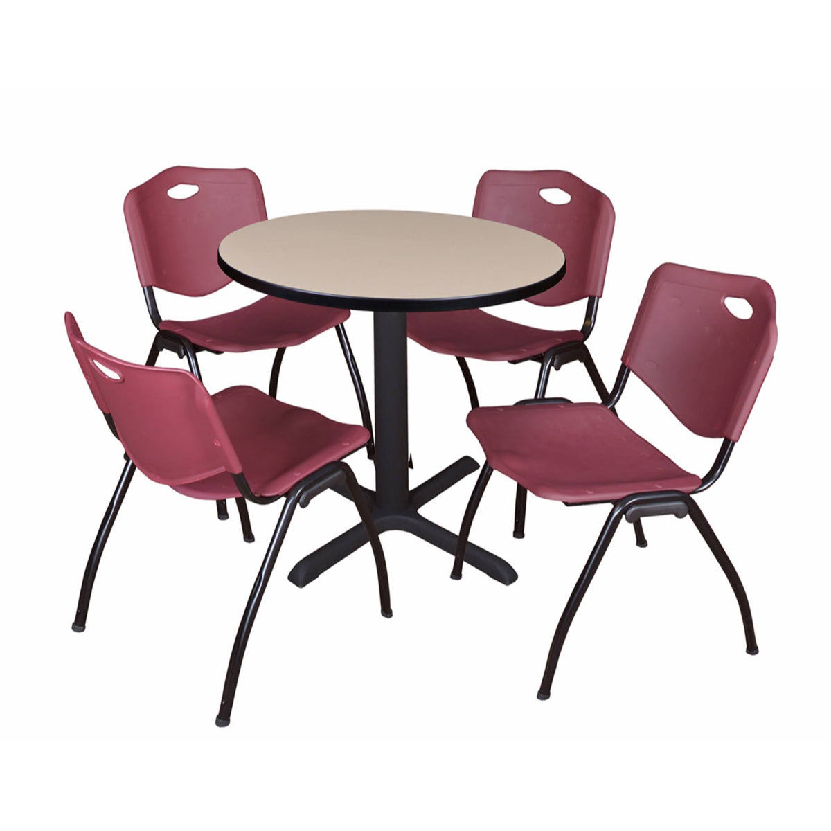 Beige Round Breakroom Table & 4 Stack Chairs Z634