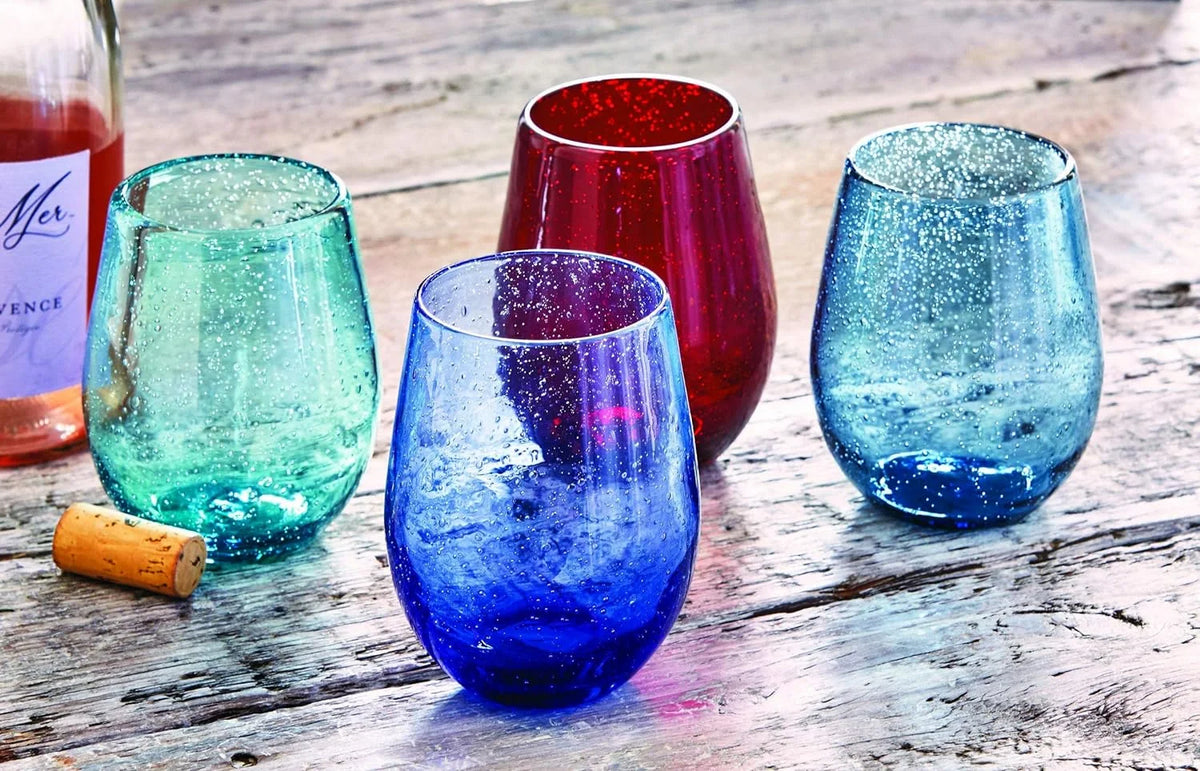 Red 16 Oz. Bubble Glass Stemless Wine Glassware N6257