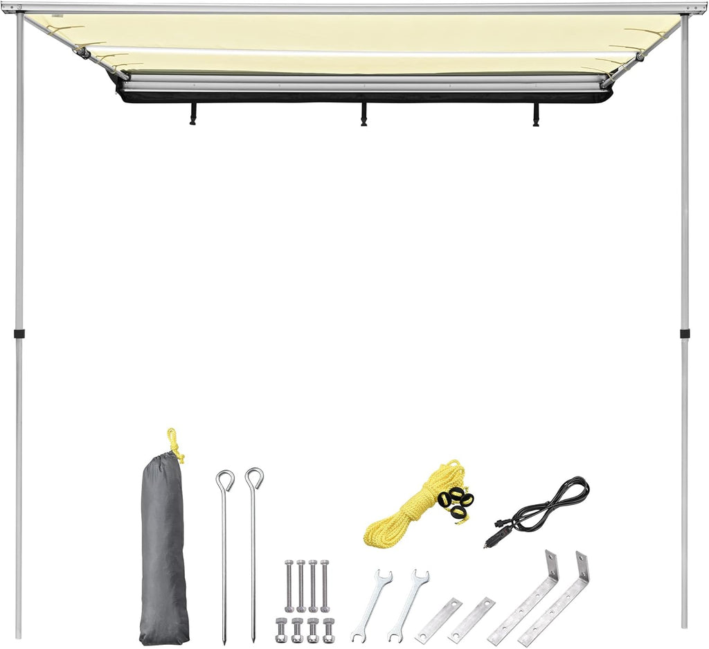 6.6x8.2' Pull Out Car Side Awning with LED Light Beige Q590156